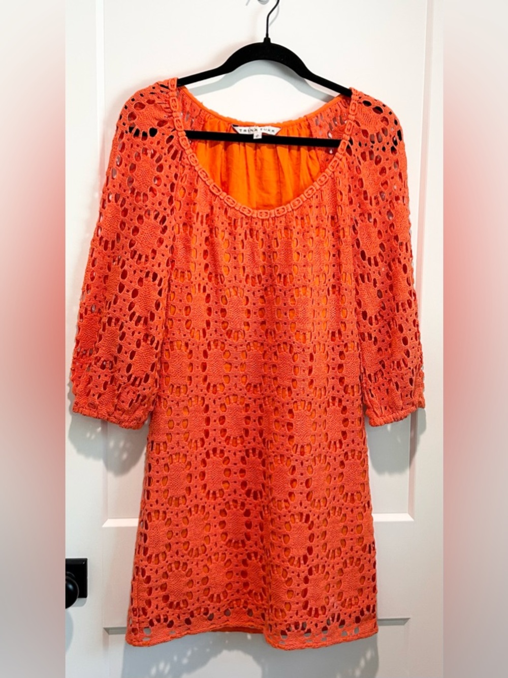 Trina Turk Orange Crochet Lace Mini Dress Size 2 Resort Vacation - Picture 3 of 8